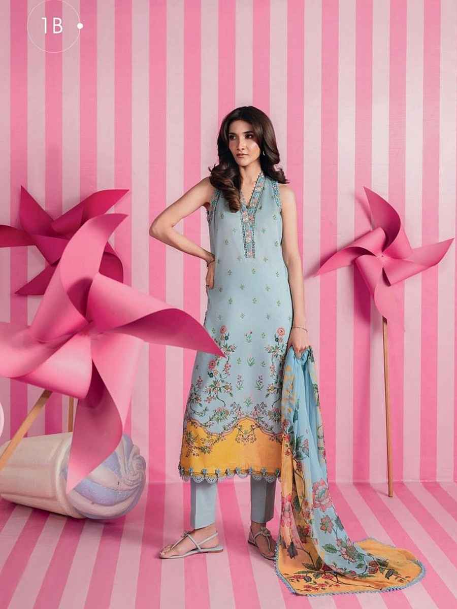 01-BBB M/BASICS BY MARIA.B SPRING SUMMER ‘26 COLLECTION UNSTITCHED EMBROIDERED LAWN 3 PIECE SUIT MB-CUSV13-01-B - Image 1