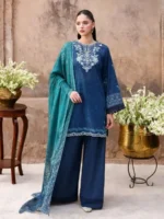 CROSS STITCH UNSTITCHED PREMIUM LAWN COLLECTION DESIGN 17 PRUSSIAN WAVES