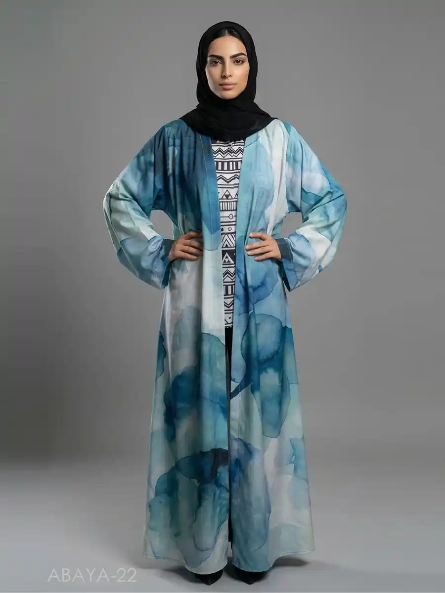 22DDD ABAYAT v2 by NOORMA KAAMAL Digital Printed Silk Abaya Modest Wear Collection (1pc) - Image 1