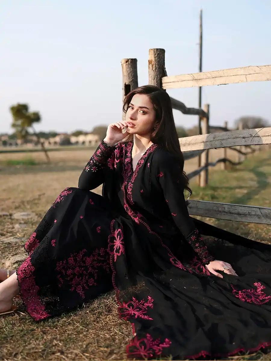 75DDDD AZURE Luxury Lawn Unstitched Embroidered 3 Piece Suit AZ’26 Drees Name - Black Cherry Lawn-75- Eid Drop-2 - Image 1