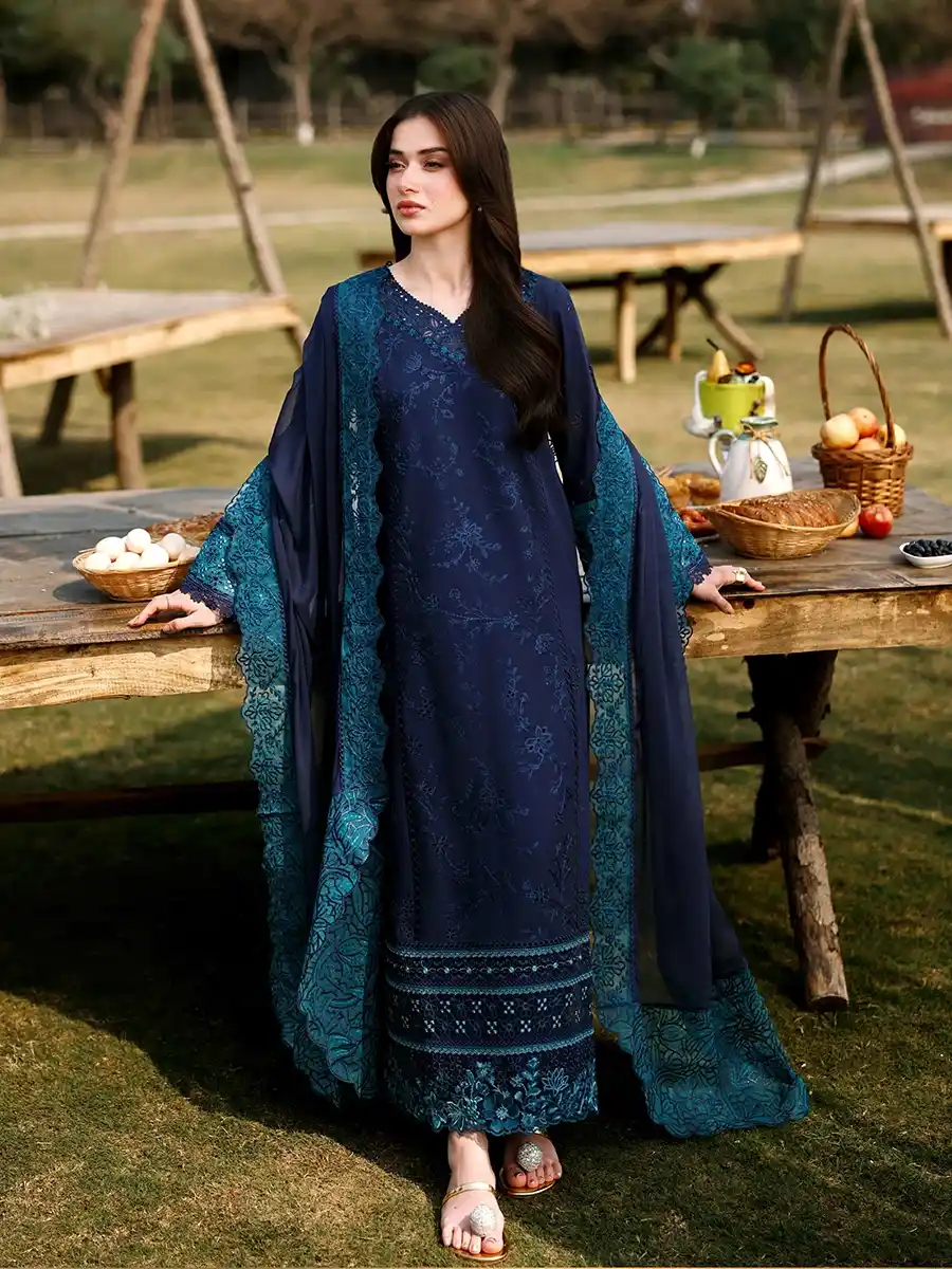 81DDD AZURE Luxury Lawn Unstitched Embroidered 3 Piece Suit AZ’26 Drees Name - Blueberry Lawn-81- Eid Drop-2 - Image 1
