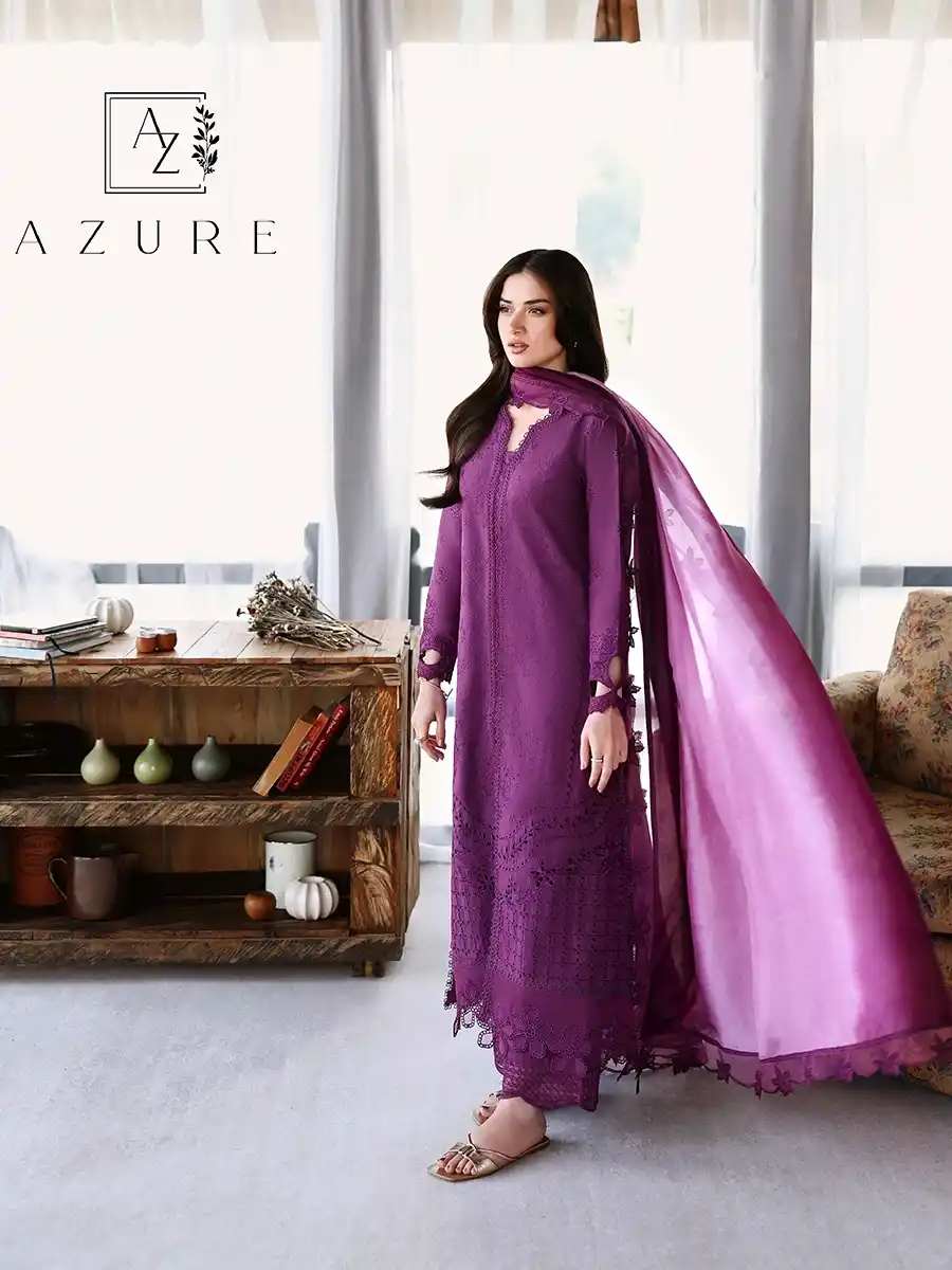 82D AZURE Luxury Lawn Unstitched Embroidered 3 Piece Suit AZ’26 Drees Name - Mulberry Lawn-82- Eid Drop-2 - Image 1